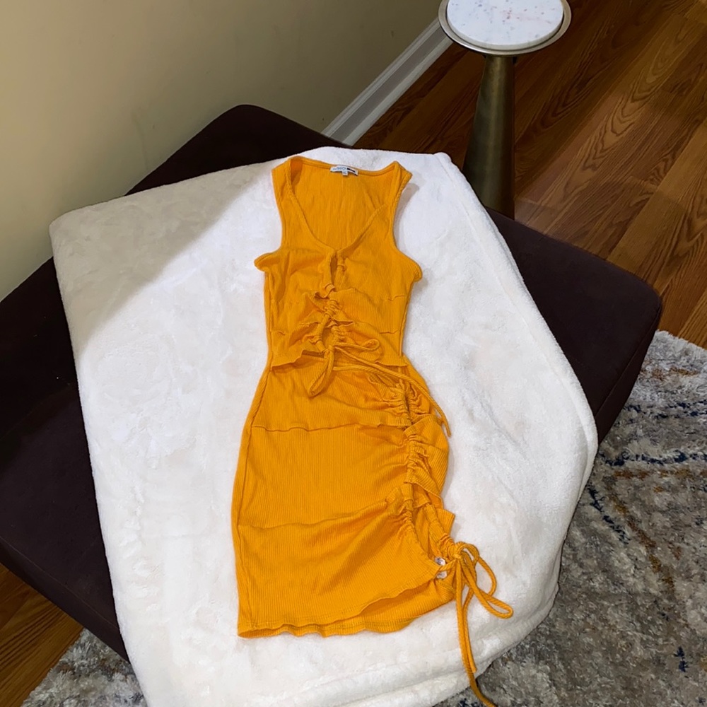 Orange tie-up mini dress